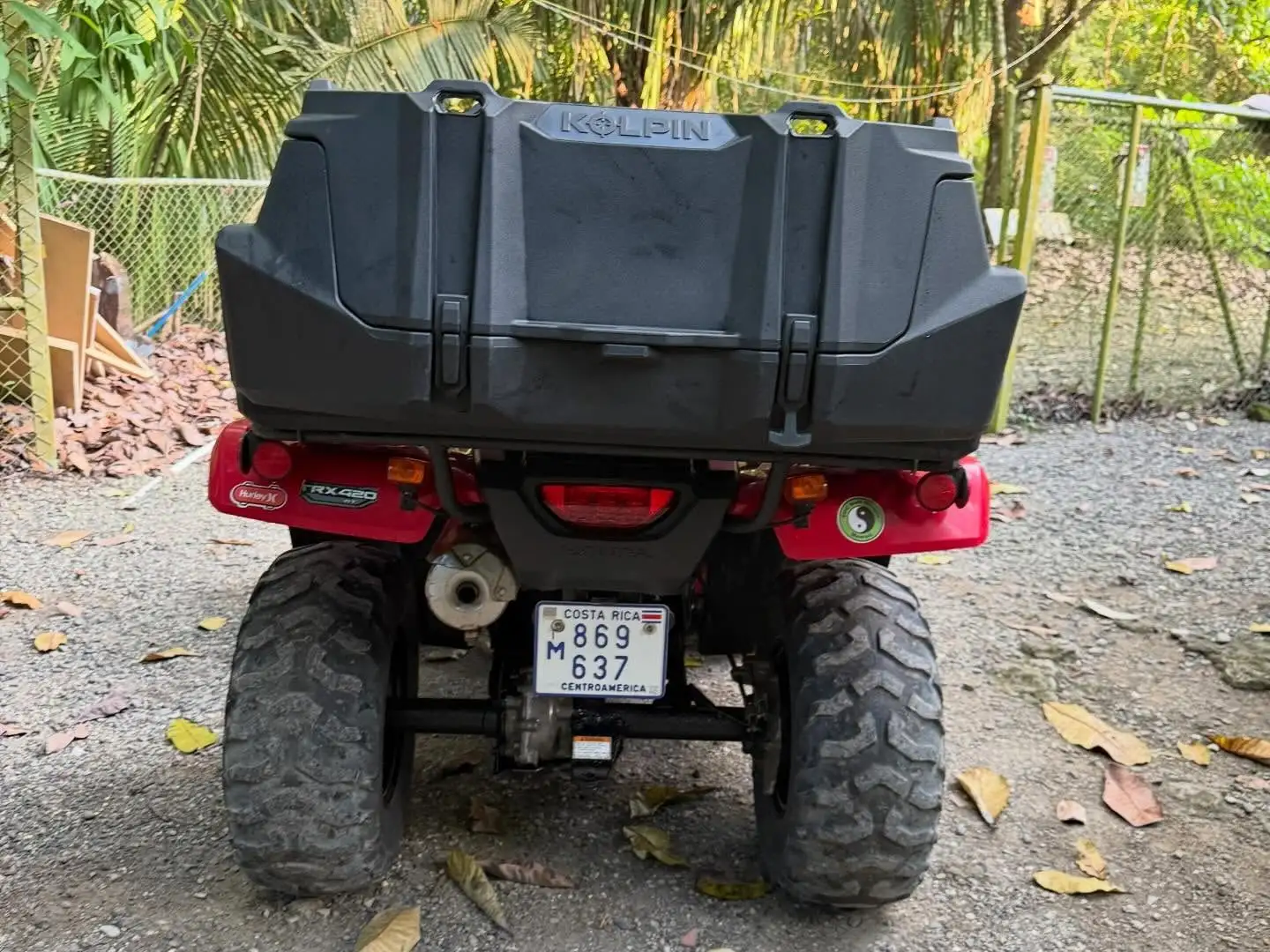 Rear cargo box with backrest on the Honda TRX420 ATV