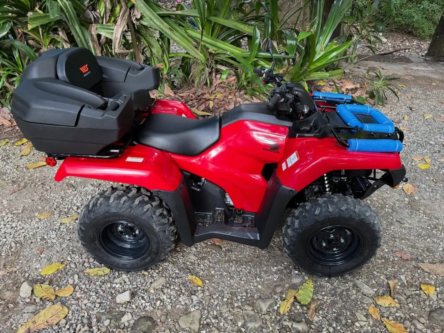 Red Honda TRX420 ATV for rent with rear cargo box in Santa Teresa